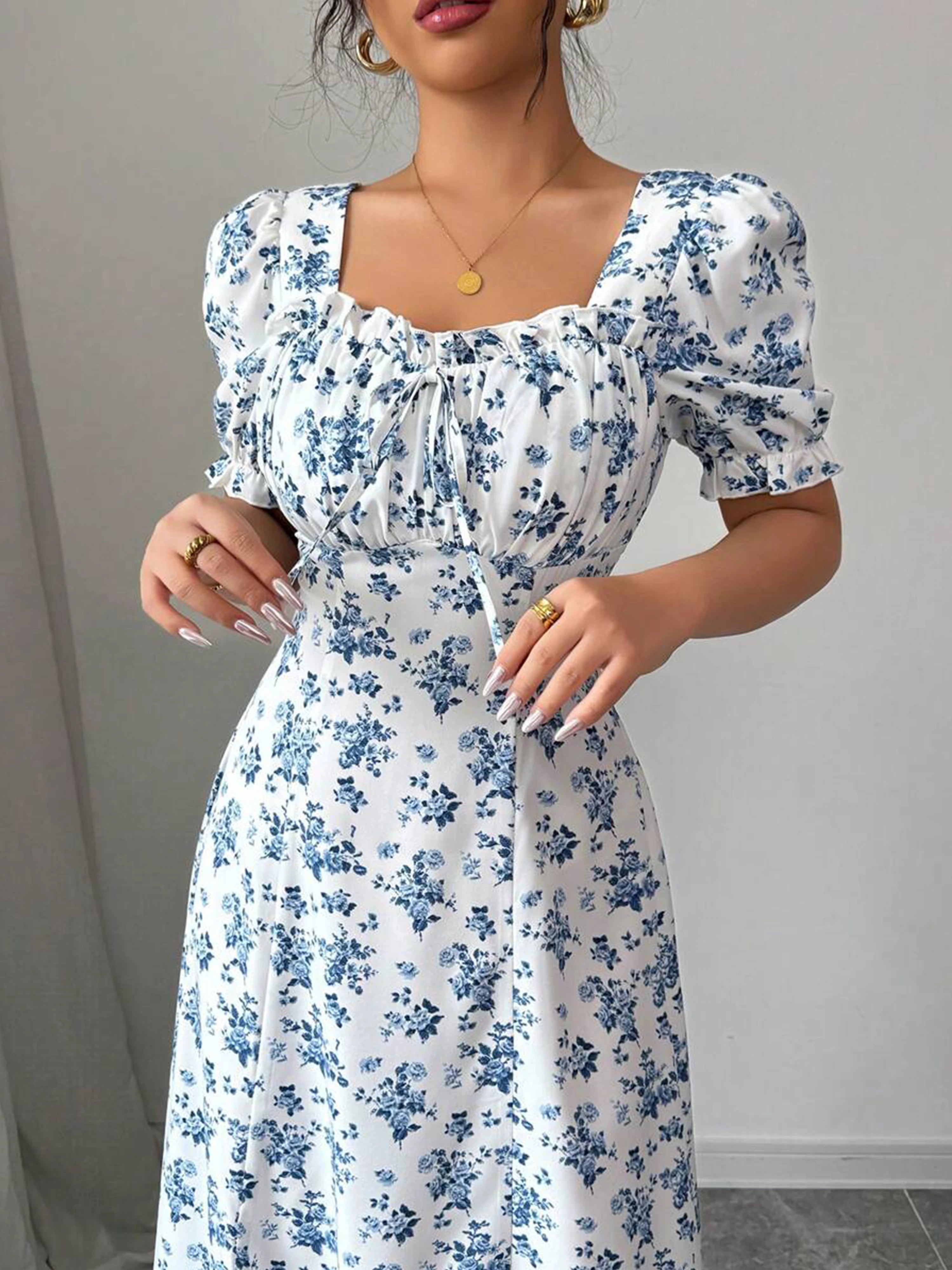 Puff-Sleeve Floral Woven Maxi Dress — Women's | Romantic Silhouette | Garden & Resort