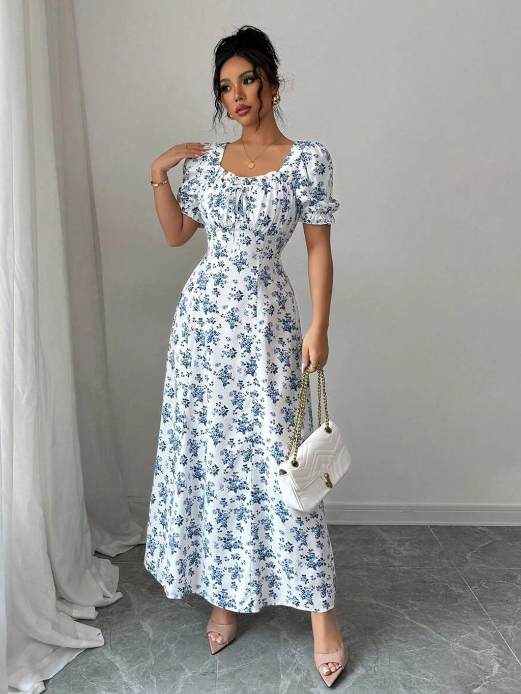 Puff-Sleeve Floral Woven Maxi Dress — Women's | Romantic Silhouette | Garden & Resort