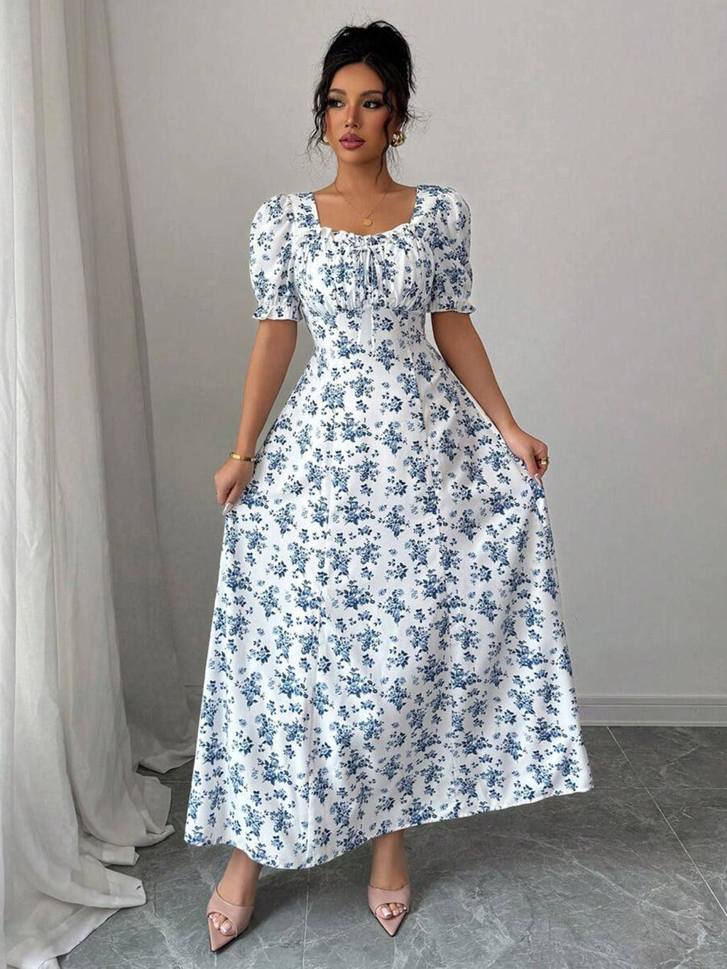 Puff-Sleeve Floral Woven Maxi Dress — Women's | Romantic Silhouette | Garden & Resort