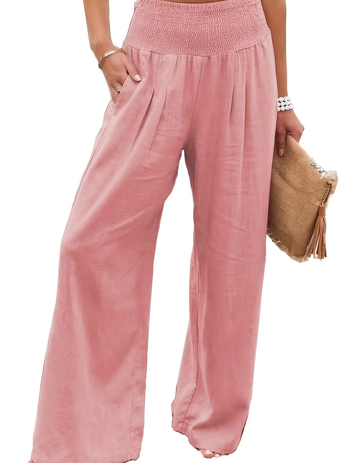 Drawstring Wide-Leg Beach Pants — Women's | Lightweight Woven | Resort Essential