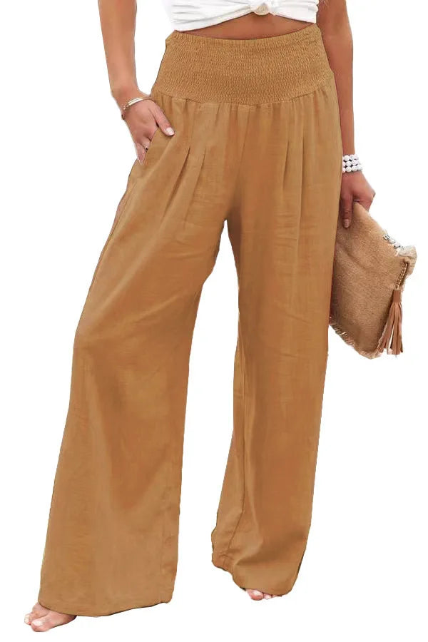 Drawstring Wide-Leg Beach Pants — Women's | Lightweight Woven | Resort Essential