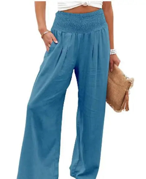 Drawstring Wide-Leg Beach Pants — Women's | Lightweight Woven | Resort Essential
