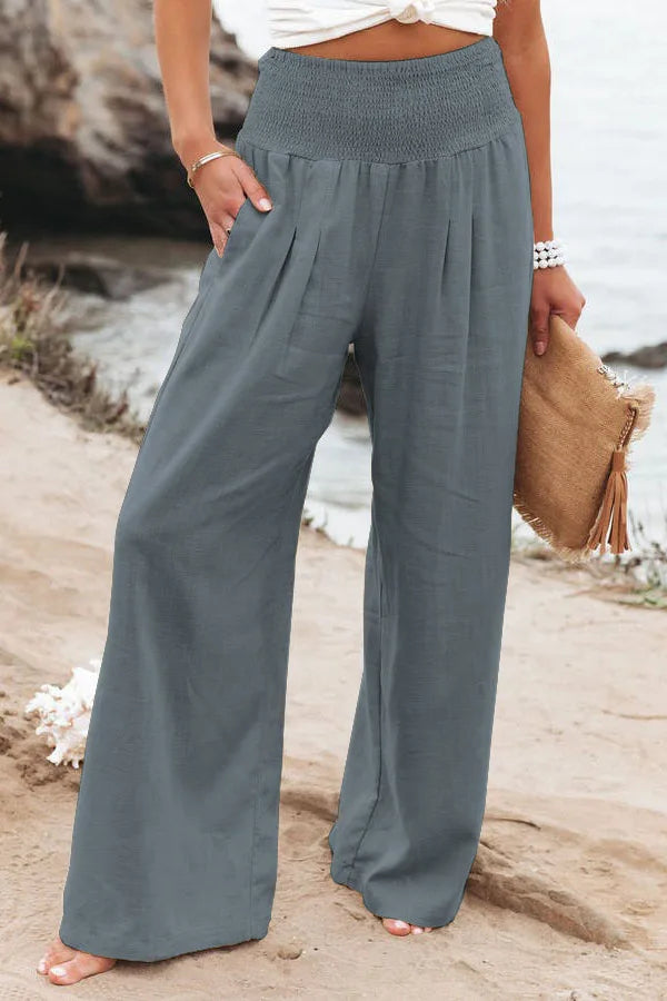 Drawstring Wide-Leg Beach Pants — Women's | Lightweight Woven | Resort Essential