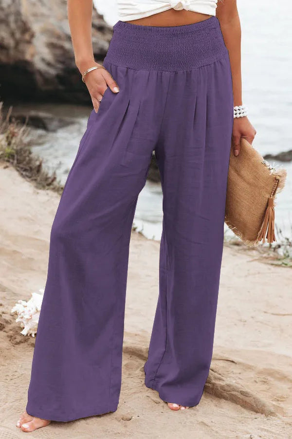 Drawstring Wide-Leg Beach Pants — Women's | Lightweight Woven | Resort Essential