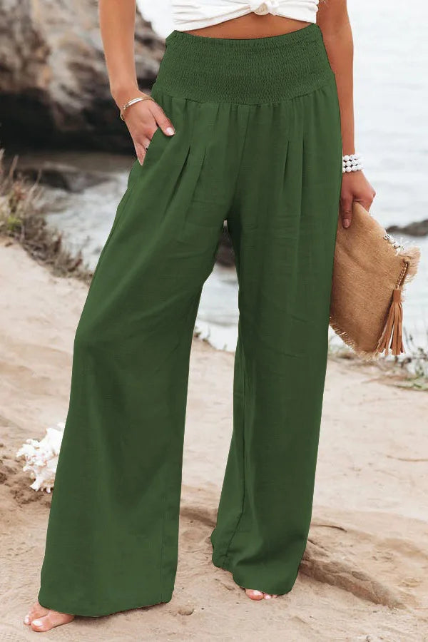 Drawstring Wide-Leg Beach Pants — Women's | Lightweight Woven | Resort Essential