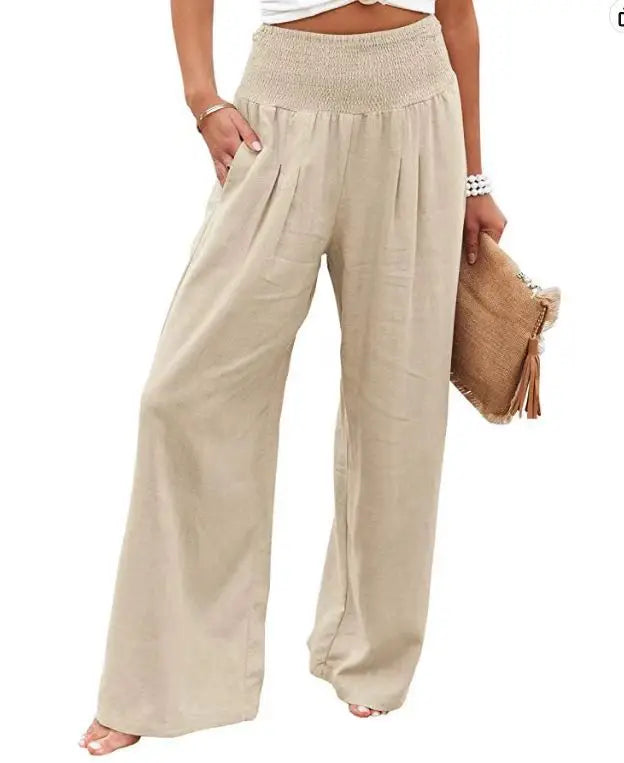 Drawstring Wide-Leg Beach Pants — Women's | Lightweight Woven | Resort Essential
