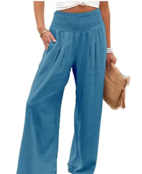 Drawstring Wide-Leg Beach Pants — Women's | Lightweight Woven | Resort Essential