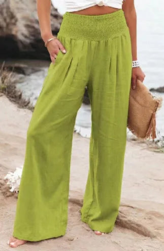 Drawstring Wide-Leg Beach Pants — Women's | Lightweight Woven | Resort Essential