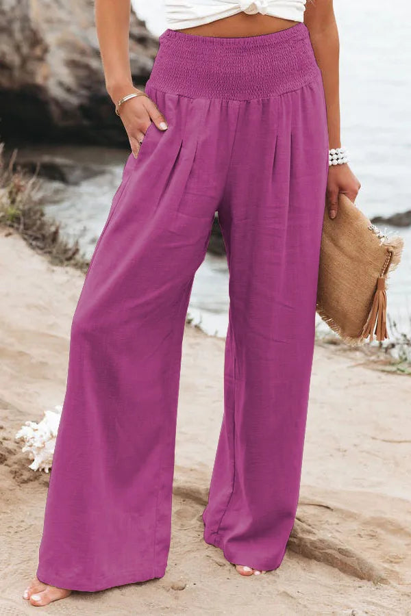 Drawstring Wide-Leg Beach Pants — Women's | Lightweight Woven | Resort Essential