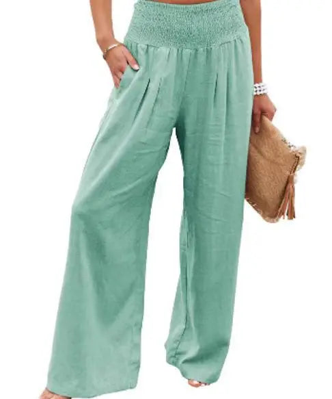 Drawstring Wide-Leg Beach Pants — Women's | Lightweight Woven | Resort Essential