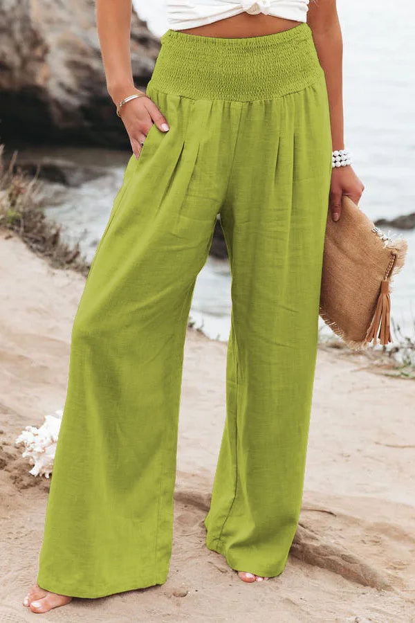 Drawstring Wide-Leg Beach Pants — Women's | Lightweight Woven | Resort Essential